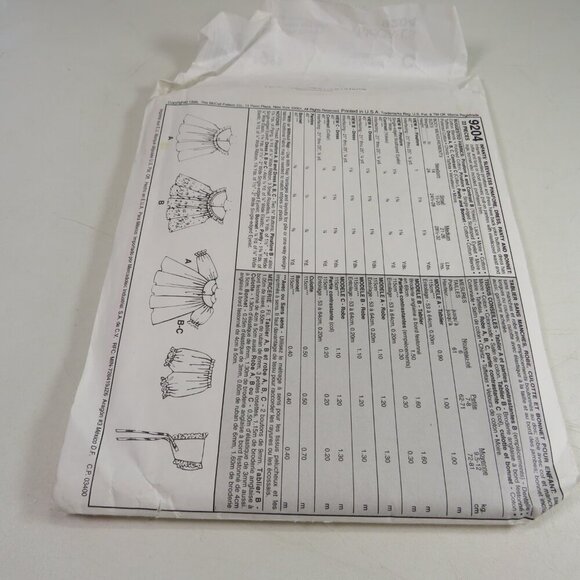 McCalls 9204 Sewing Clothing Pattern NEW BORN size Pinafore Dress, Bonnet, etc. - Picture 7 of 8